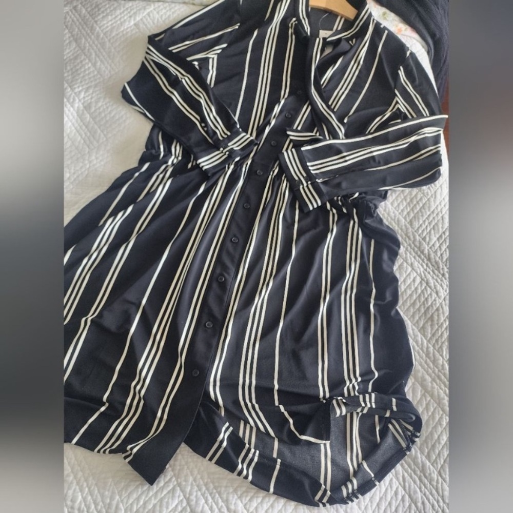 Ann Taylor minimalist contemporary neck tie stripe midi dress - Picture 11 of 14